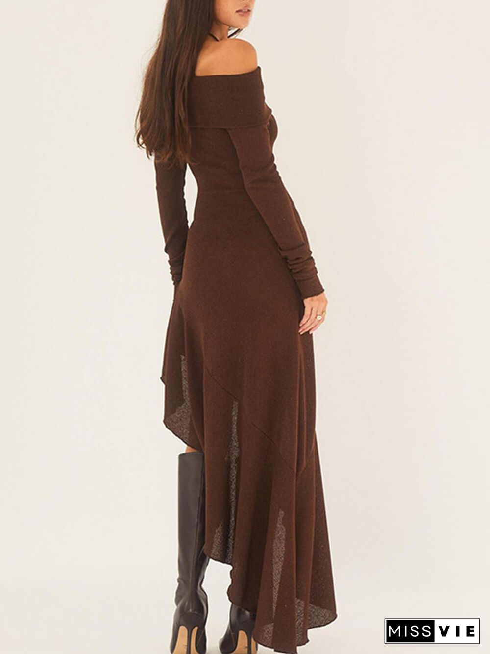 Bateau Neck Long Sleeve Maxi Dress