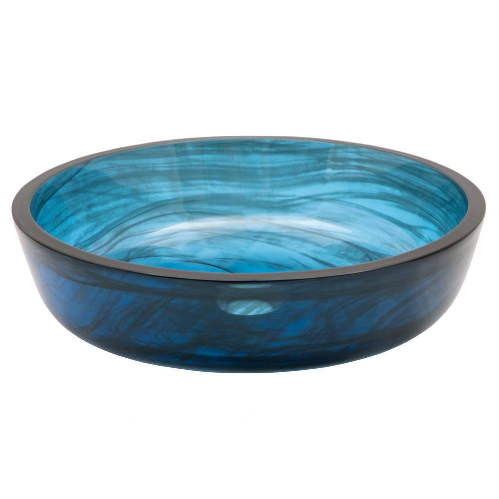 Eden Bath Transparent Blue Glass Round Vessel Sink with Flat Bottom EB_GS80