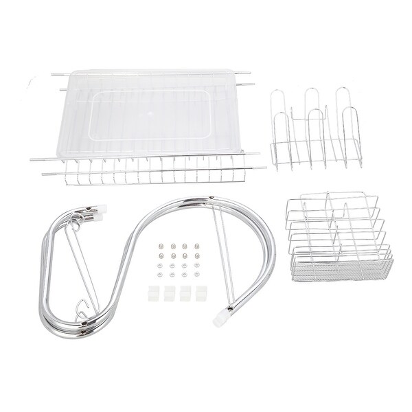 2 Tier Dish Drainer Multifunctional S-shaped Dual Layers Silver