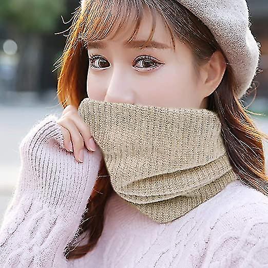 Winter Double-layer Neck Warmer Knit Fleece Lined Circle Loop Scarves