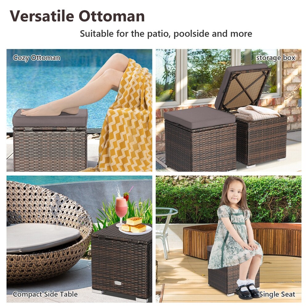 Costway 2PCS Patio Rattan Ottomans Seat Side Table Storage Box   See Details