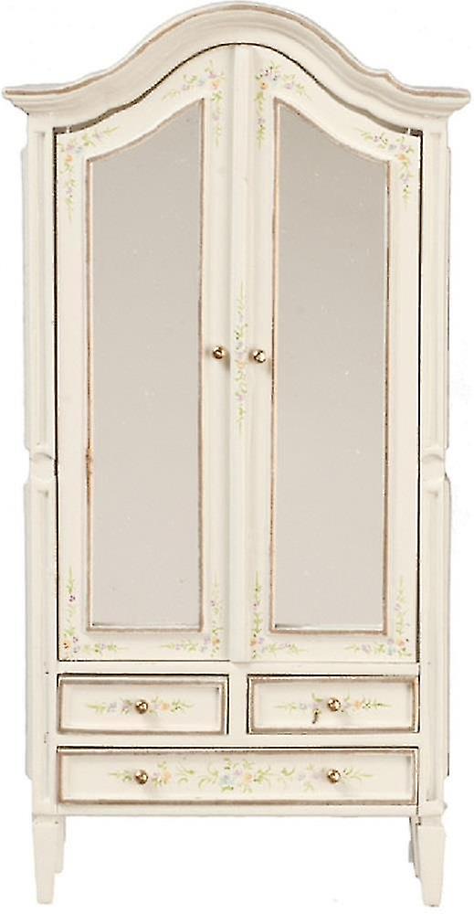 Dolls House White Floral Mirrored Armoire Wardrobe Jbm Miniature Bedroom Furniture