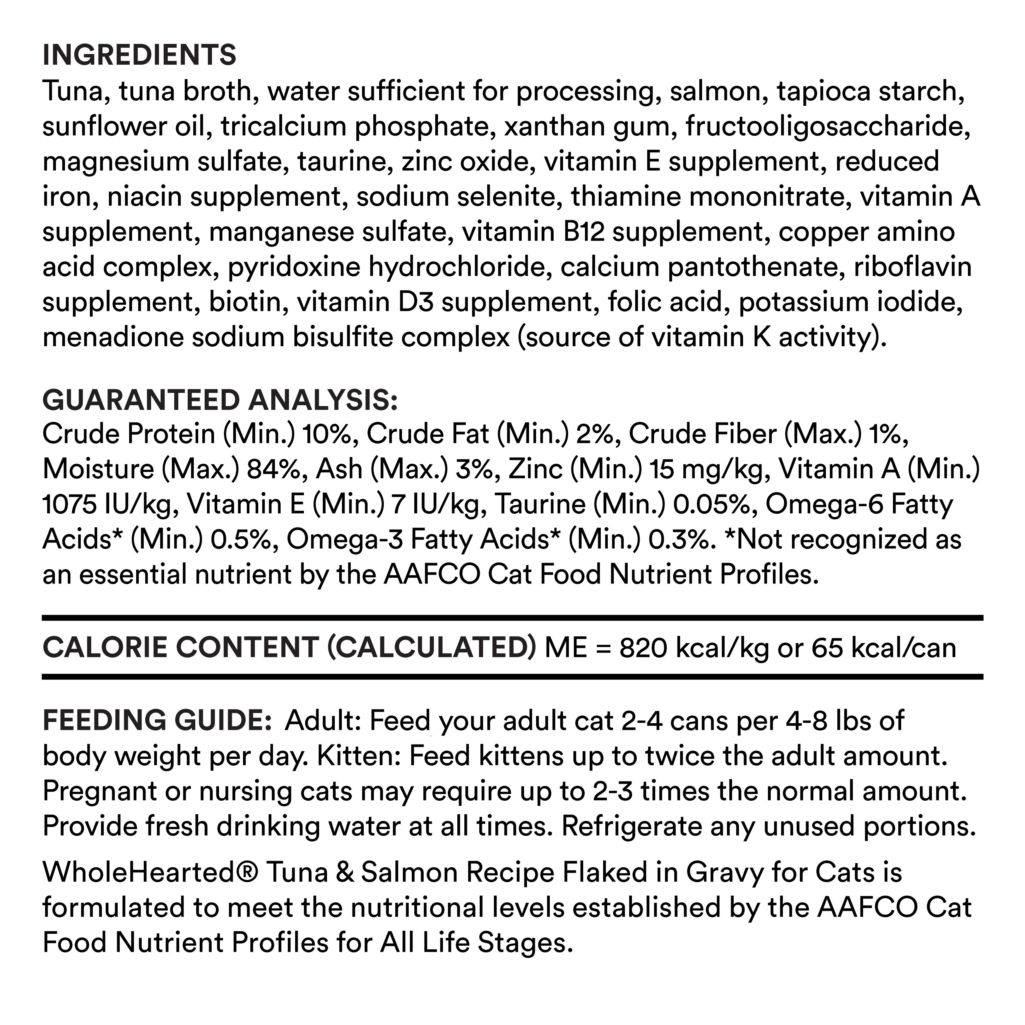 WHOLEHEARTED All Life Stages Canned Cat Food - Grain Free Tuna and Salmon Recipe Flaked in Gravy， 5.5 OZ， Case of 12