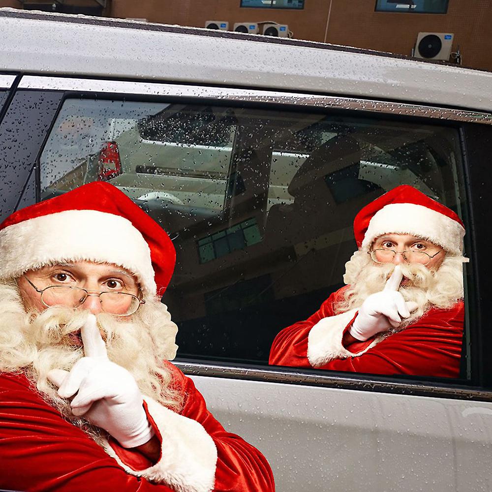 Red and White Car Window Stickers 2pcs 3d Cartoon Santa Car Window Cover Auto Covers Realistic Car Sticker Christmas Gift(left and Right)