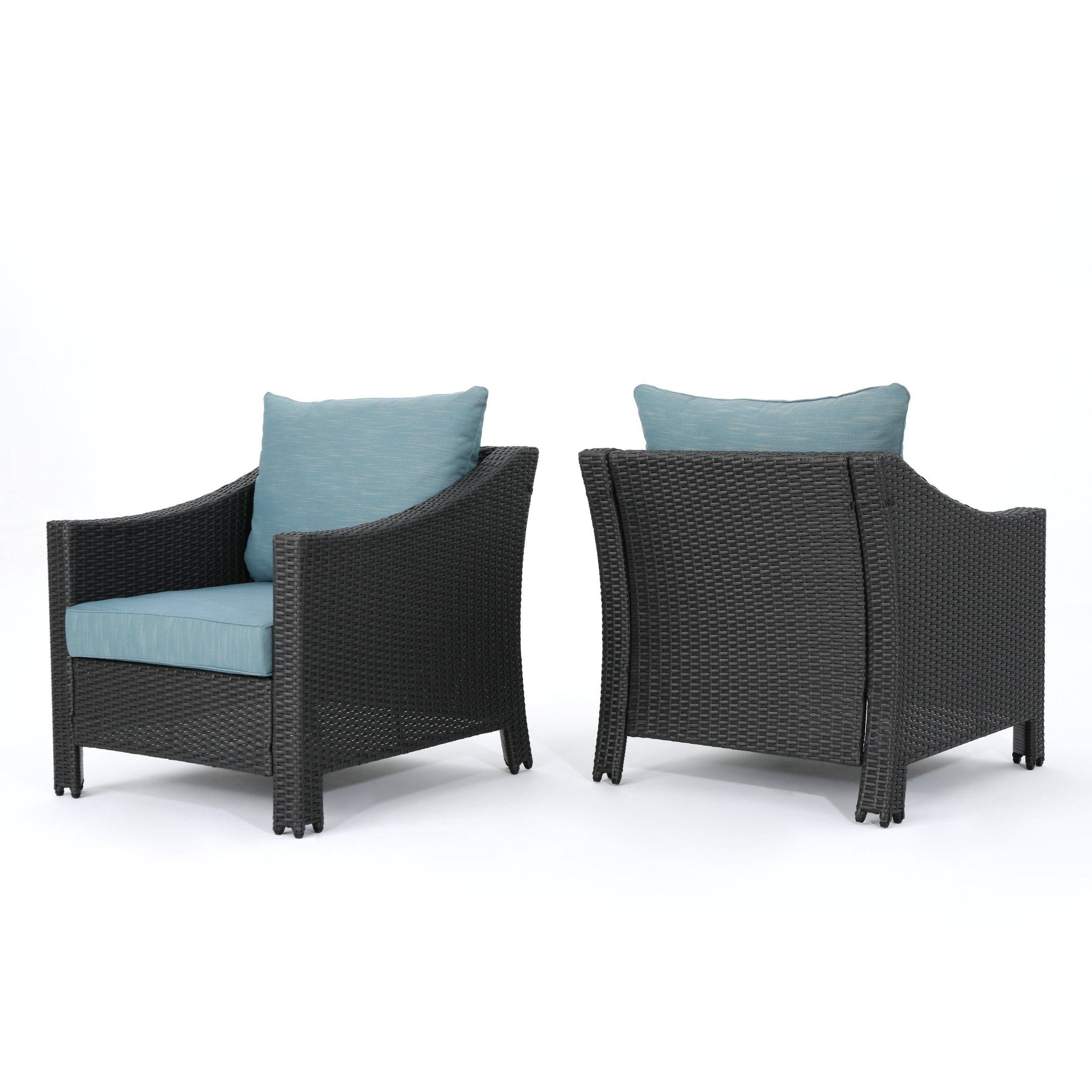 Caspian Outdoor Gray Wicker Club Chairs with Teal Water Resistant Cushions (Set of 2)