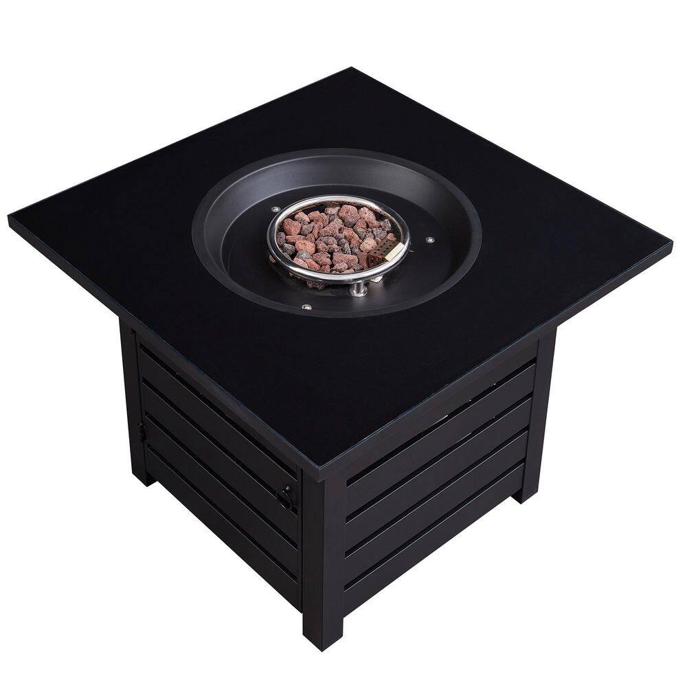 Afoxsos 23.8 in. H x 31.75 in. W Outdoor 40000 BTU Square Black Metal Natural Gas Fire Pit Table HDMX1740