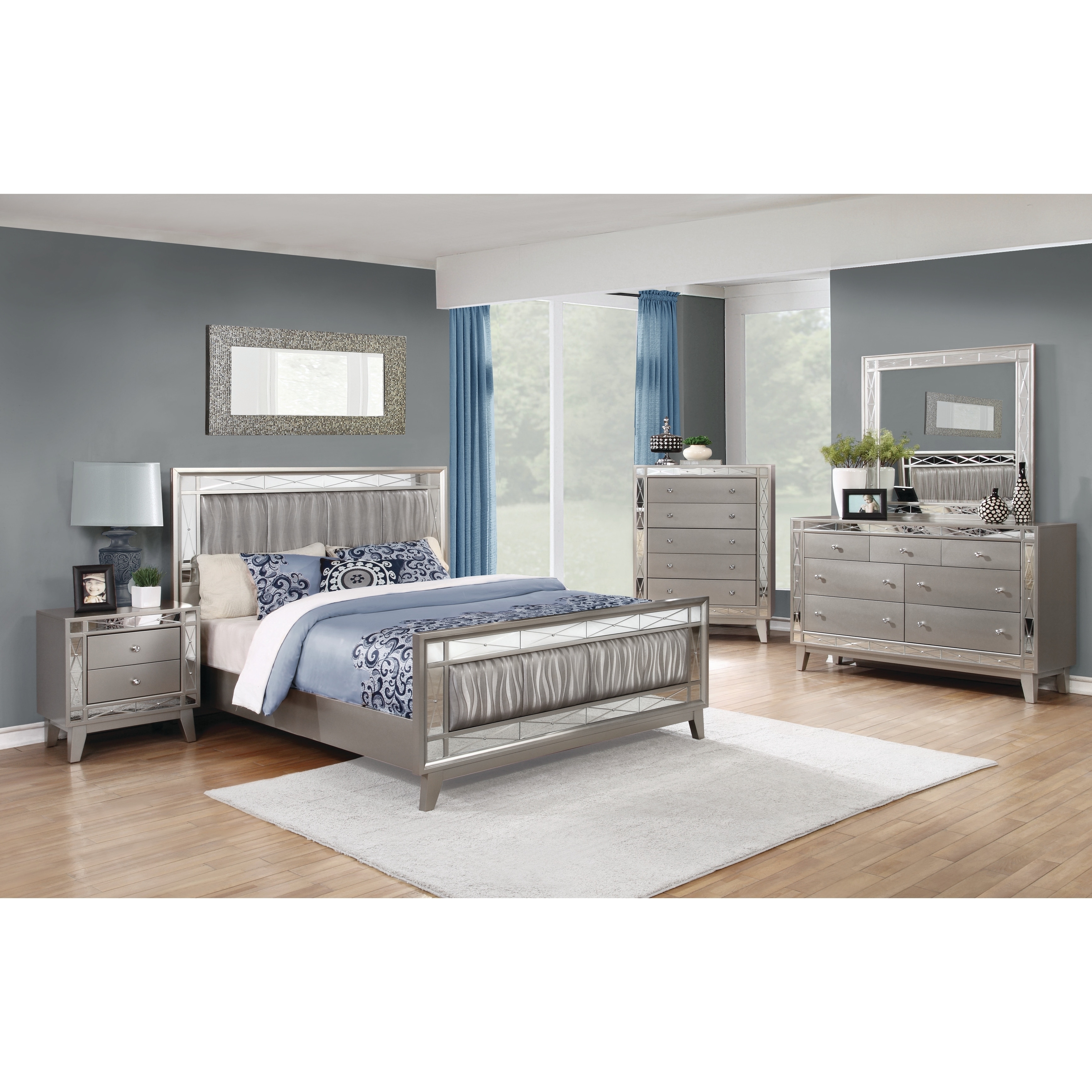 Coaster Furniture Leighton Metallic Mercury 4-piece Upholstered Bedroom Set - - 23599339