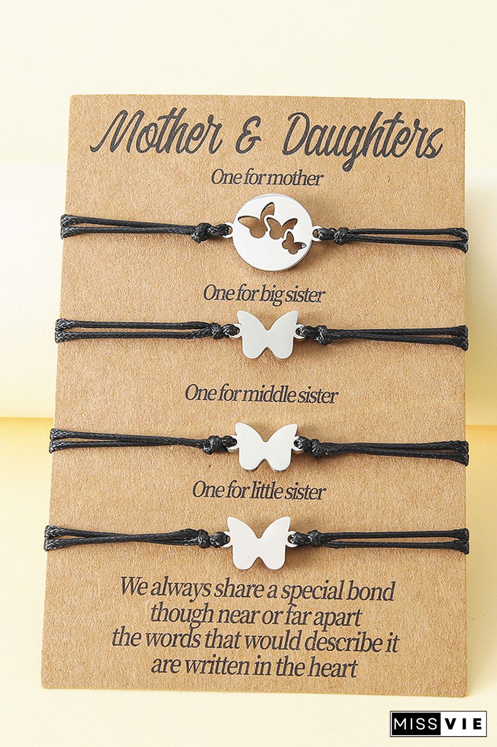 Hollow Butterfly Mother's Day Parent-Child Card Braided Bracelet Wholesale MOQ 5pcs