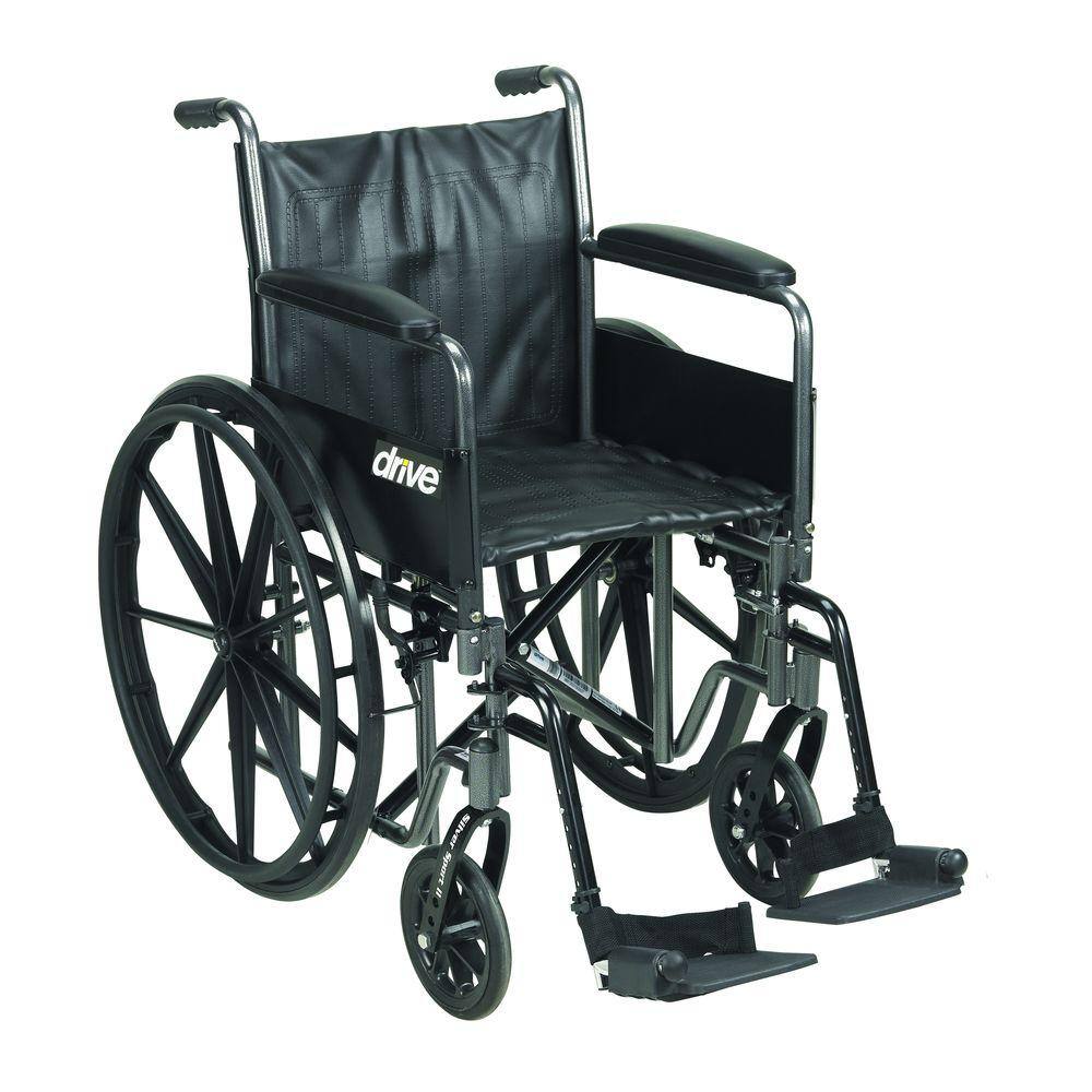 Drive Medical Silver Sport 2 Wheelchair Detachable Full Arms Swing Away Footrests and 18 in. Seat ssp218dfa-sf