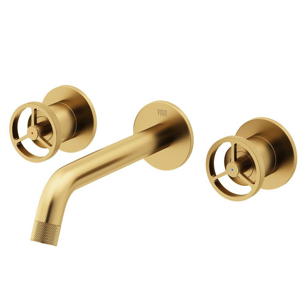 VIGO Cass Two Handle Wall Mount Bathroom Faucet in Matte Brushed Gold VG05007MG