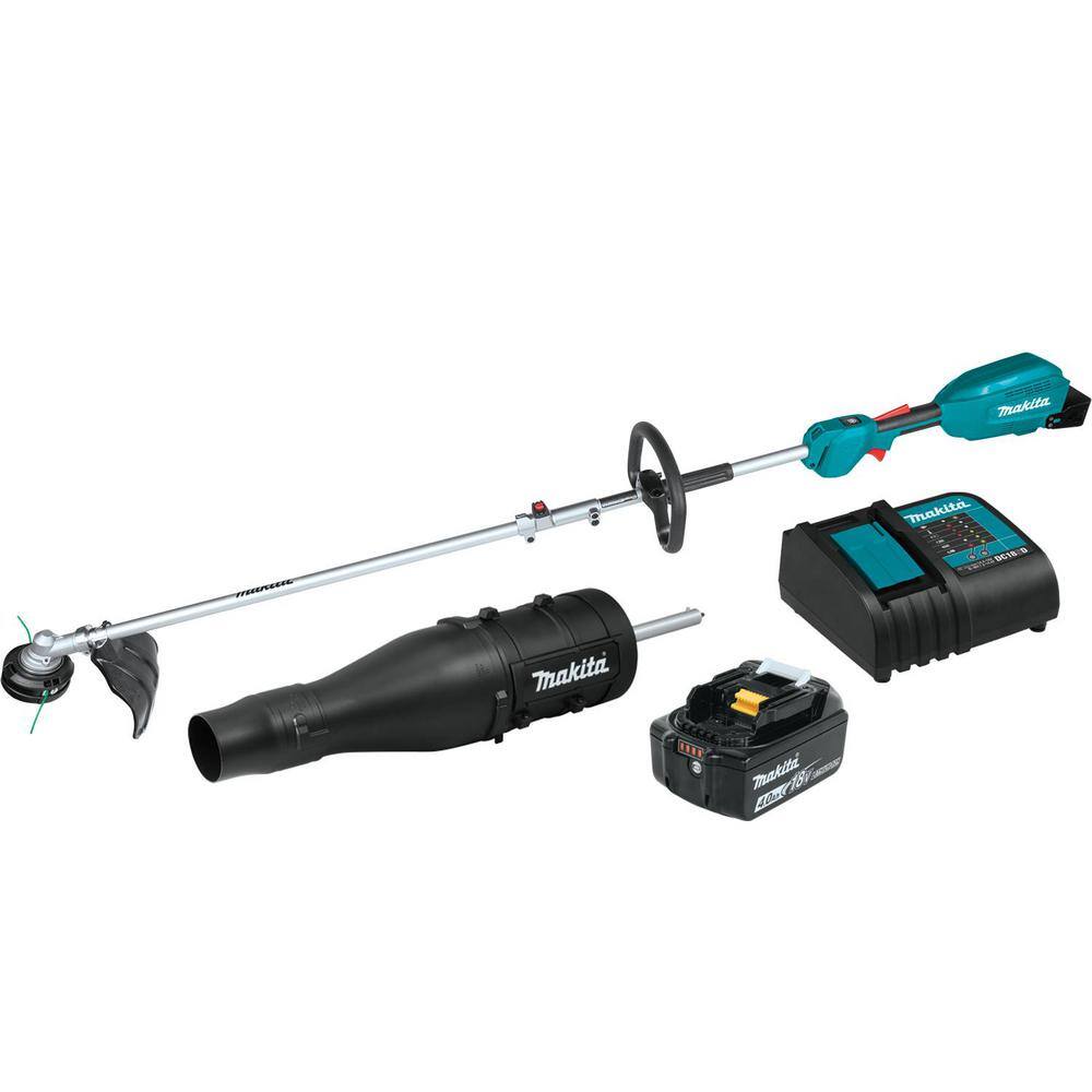 Makita 18V LXT Brushless Cordless Couple Shaft Power Head Kit with 13 in. String Trimmer and Leaf Blower Attachments 4.0Ah XUX02SM1X3