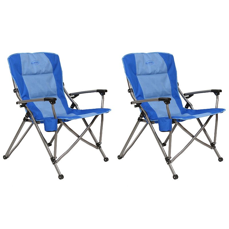 Kamp-Rite Soft Padded Folding Hard Arm Camp Chair with Cupholder， Blue (2 Pack)