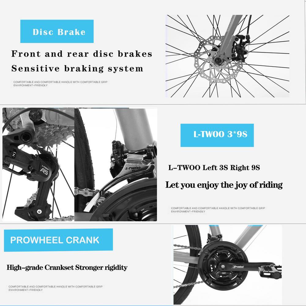 28 in. 27 Speed Aluminum Red Hybrid Bike Disc Brake 700C Road Bike For Men Women GM-LH-153
