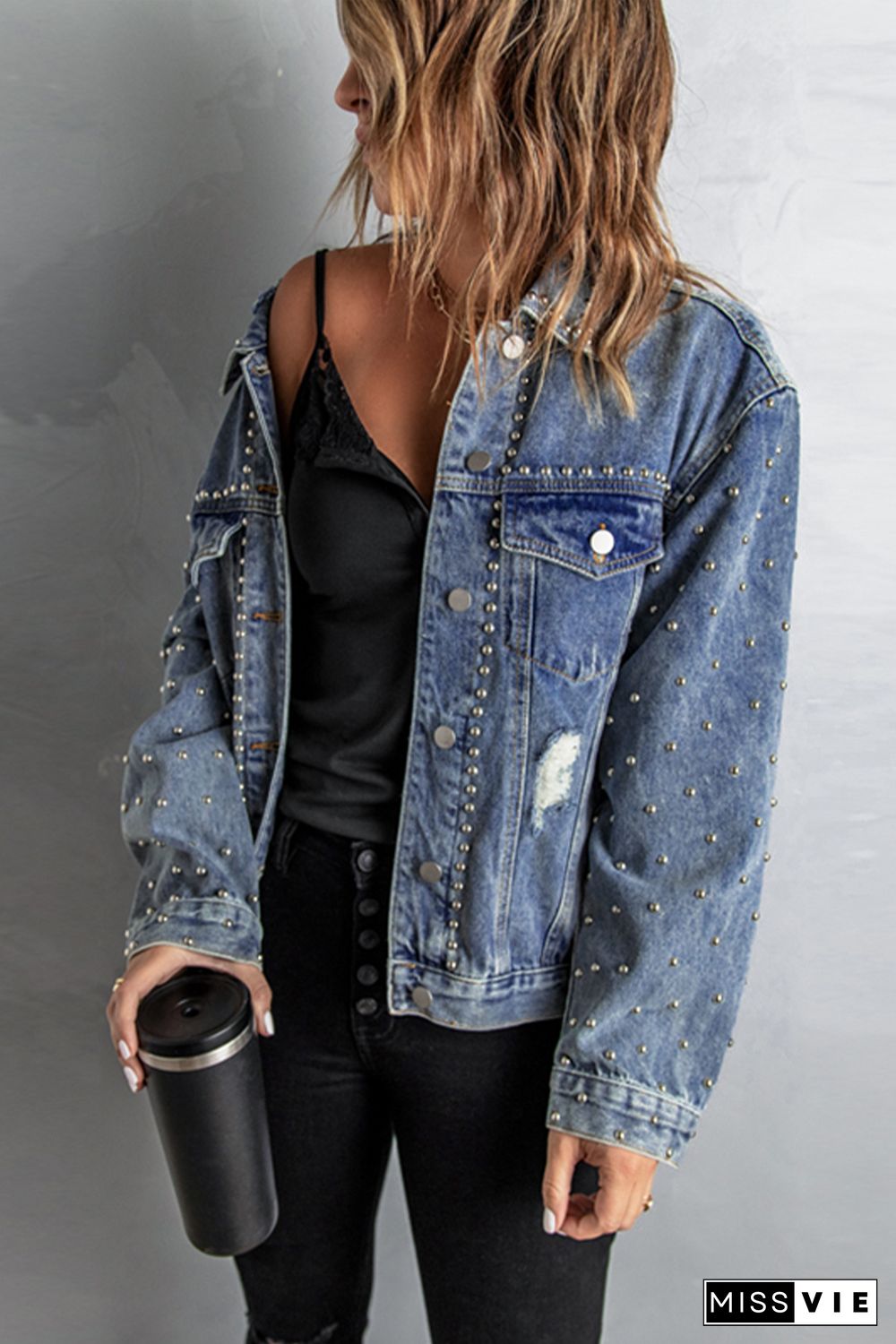 Rivet Pocket Button-up Denim Jacket