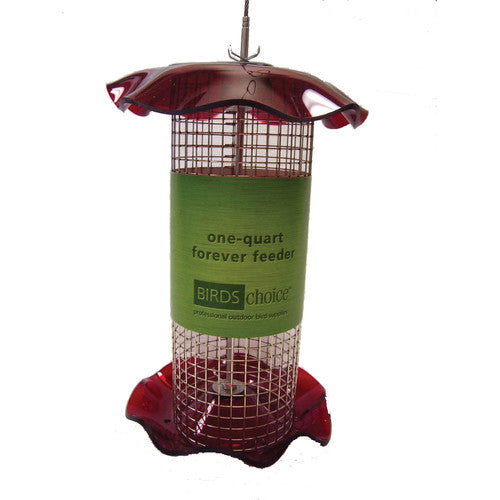 Birds Choice FF106 Forever Feeder， Stainless Steel Clear Sunflower Forever Feeder w/ Hanging Cable， 1 Quarts， Red