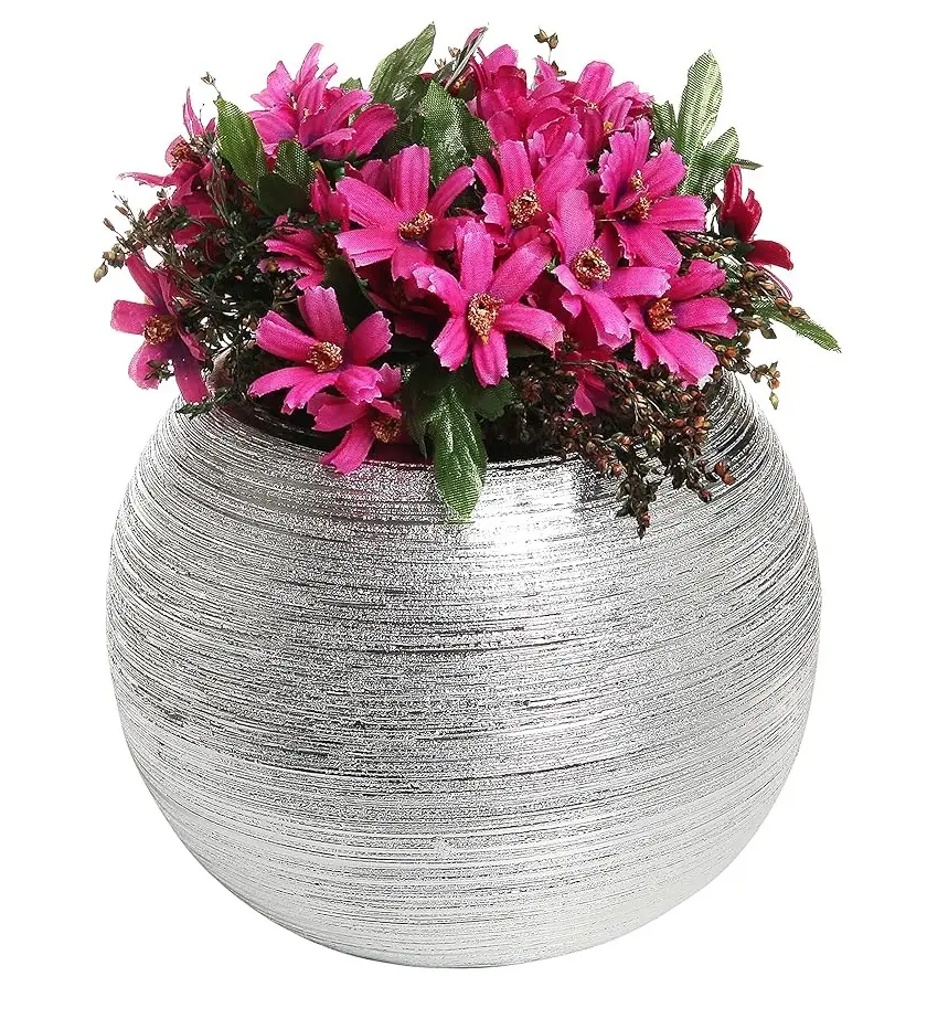 Embossed Round Large Metal Planter Pot  Plants Gardening Powder Coated Long Last Large Metal Flower Patio Planter