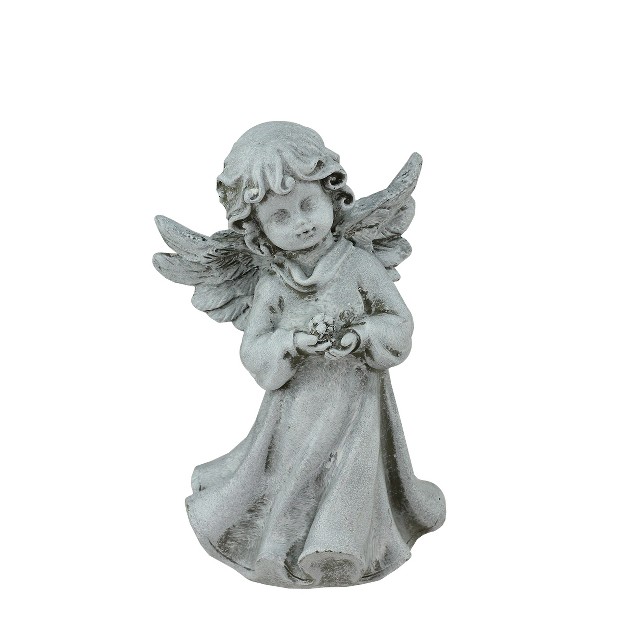 Angel Girl Holding Flower Outdoor Garden Statue