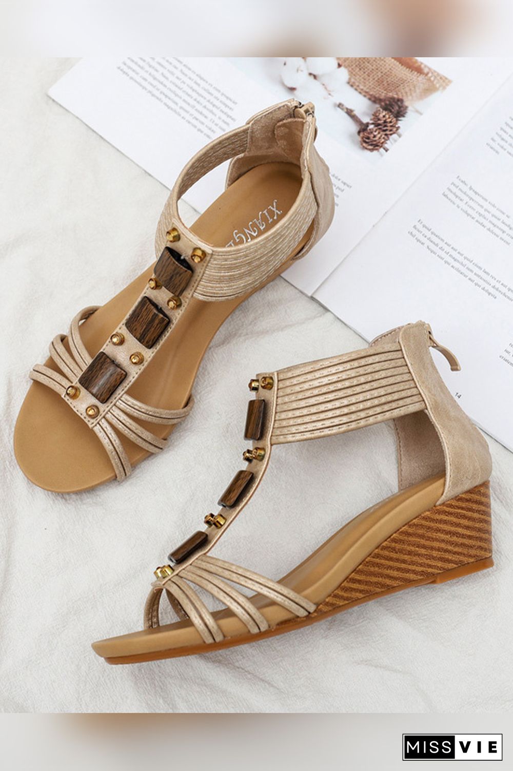 PU Strappy Zipper Platform Sandals