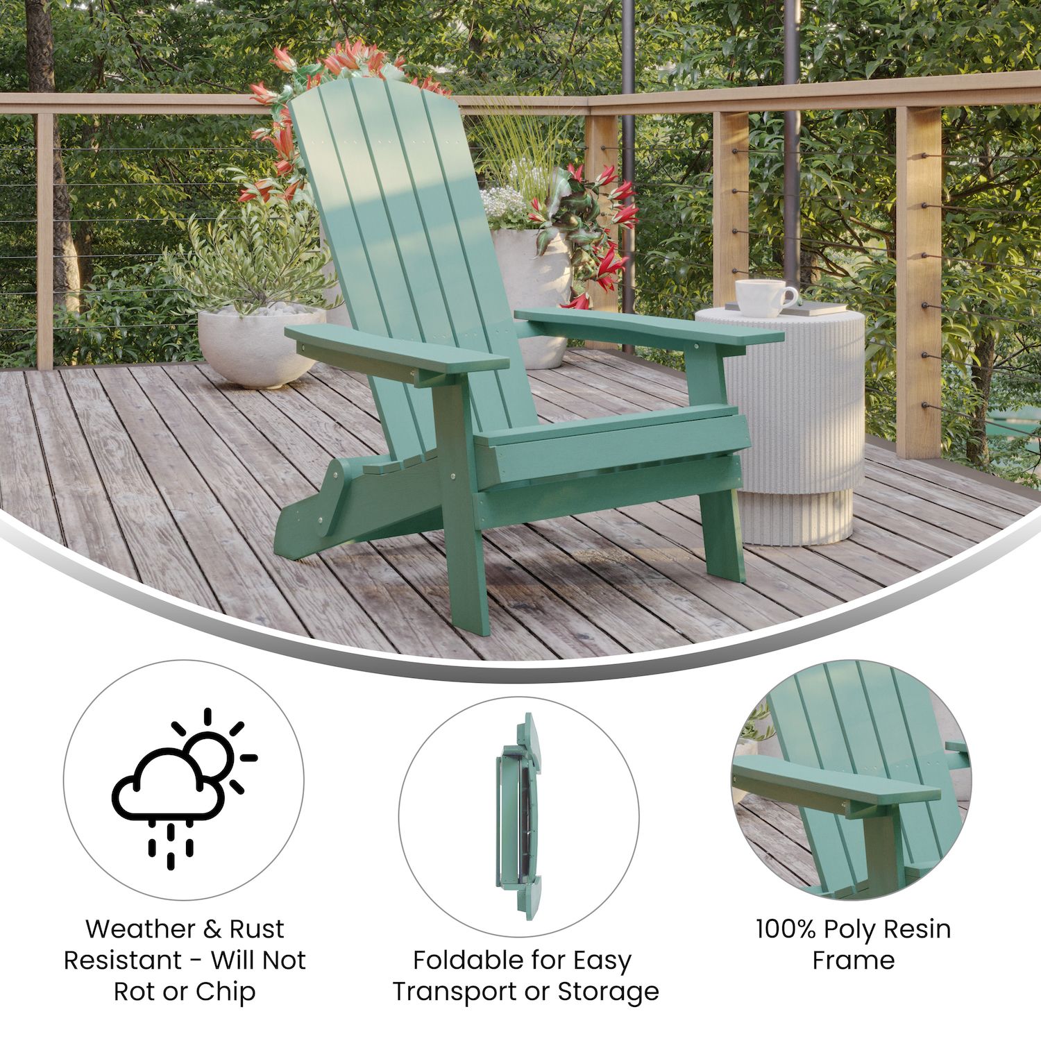 Merrick Lane Set of 2 Riviera Poly Resin Folding Adirondack Lounge Chair - All-Weather Indoor/Outdoor Patio Chair