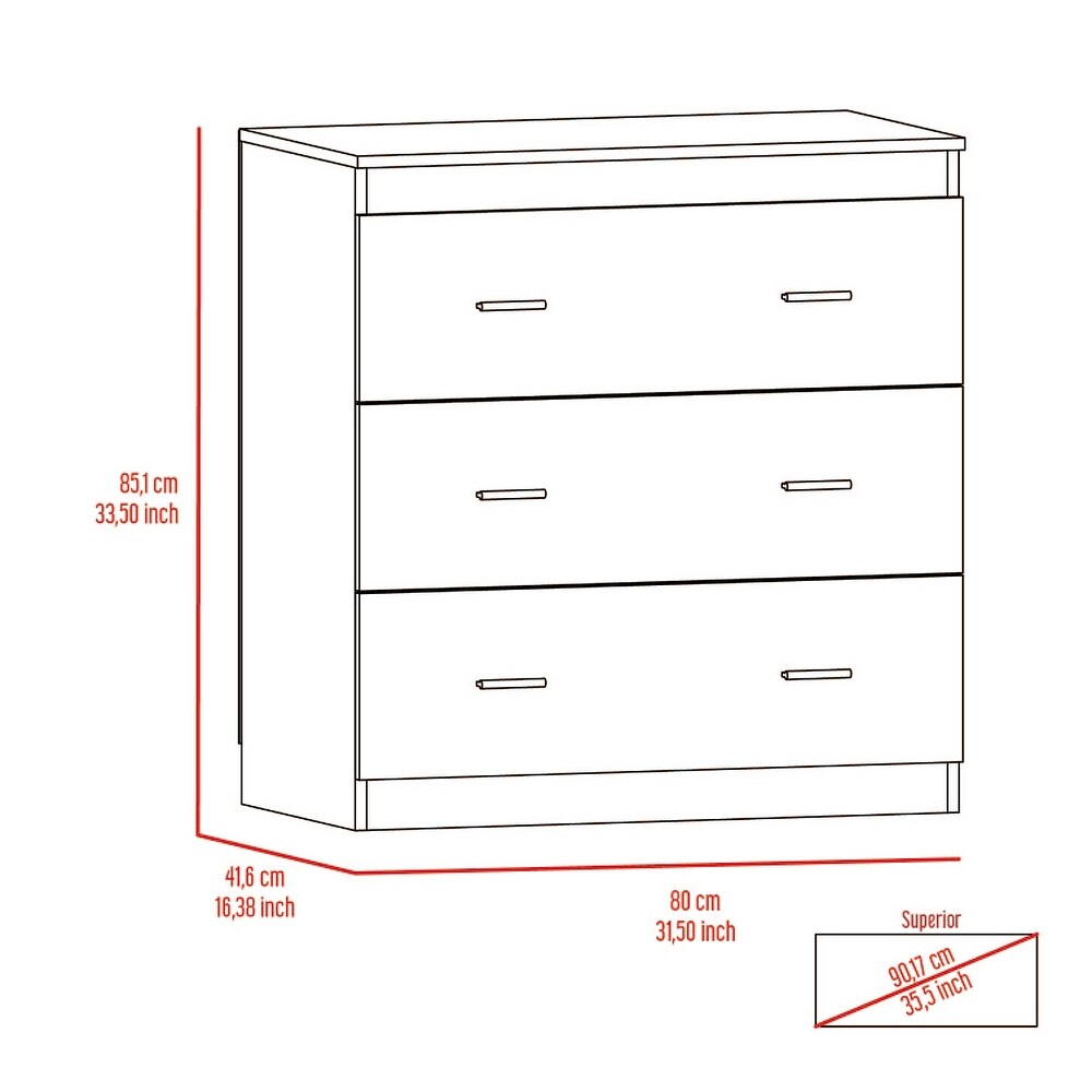 Classic Three Drawer Dresser with Handles Black/Light Gray/White