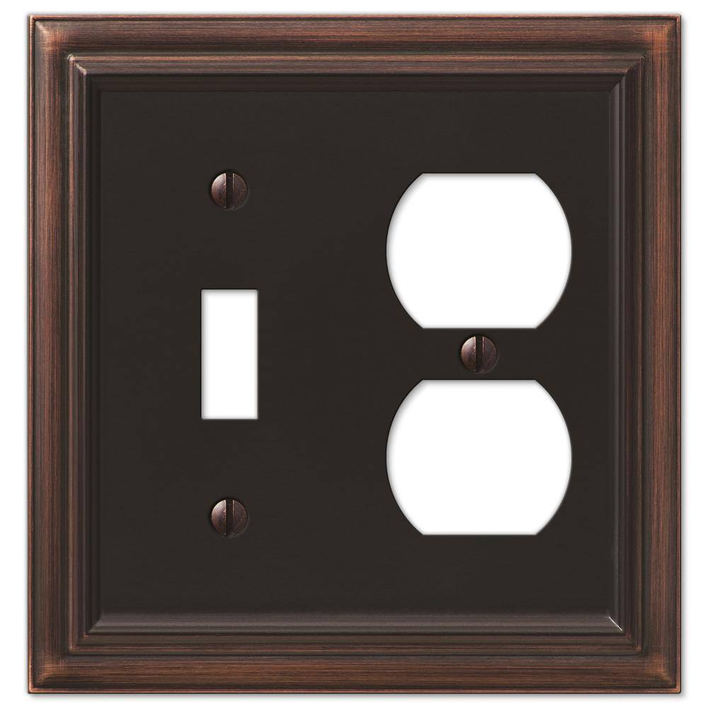 AMERELLE Continental 2 Gang 1-Toggle and 1-Duplex Metal Wall Plate - Aged Bronze 94TDVB