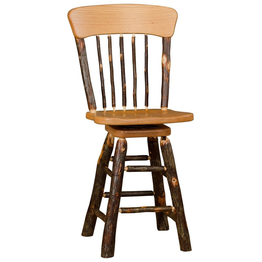 Hickory Log Oak Back Barstool