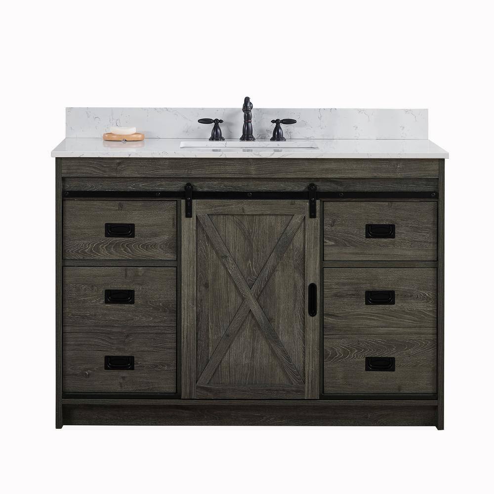 SUDIO Rafter 48 in. W x 22 in. D Bath Vanity in Charcoal Gray with Engineered Stone Vanity Top in Carrara White with Basin Rafter-48CG