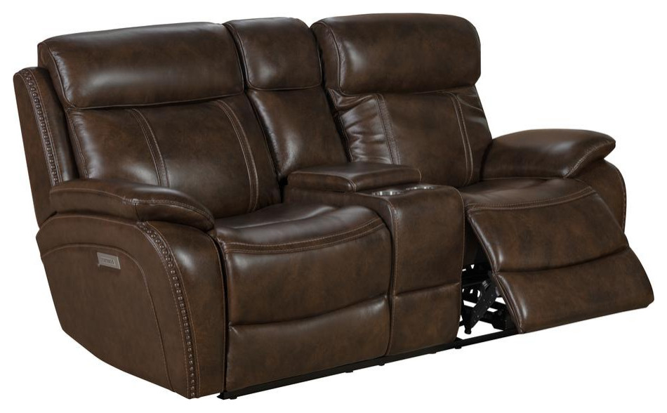 24PHL 3703 Sandover Power Reclining Console Loveseat  Chocolate   Contemporary   Sofas   by BisonOffice  Houzz