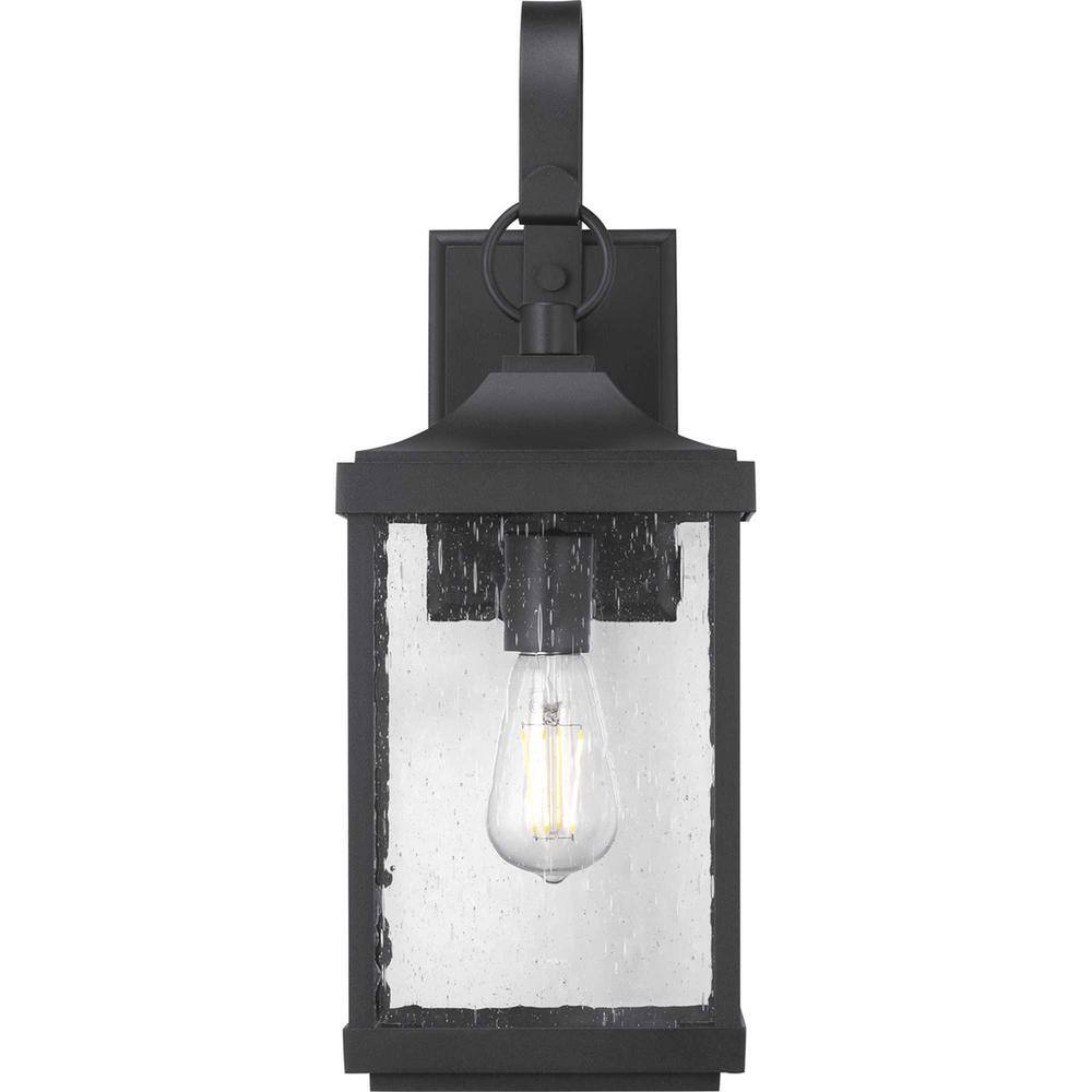 Progress Lighting Park Court 19 in. 1-Light Textured Black Traditional Outdoor Wall Lantern with Clear Seeded Glass P560154-031