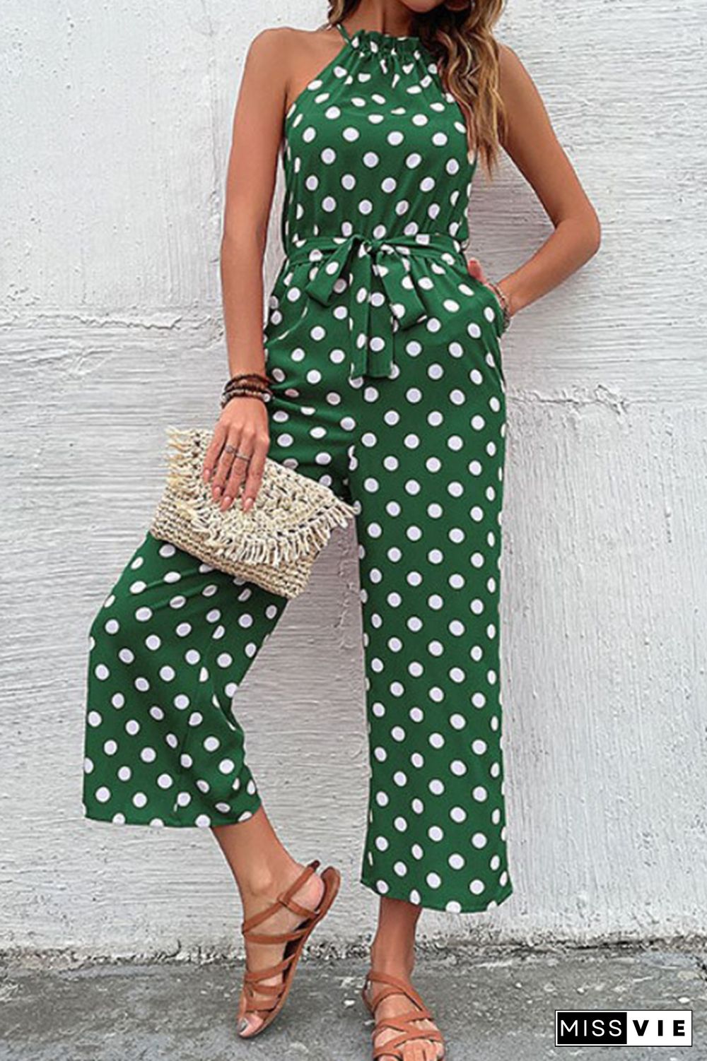 Polka Dot Long Pants Loose Jumpsuit Wholesale