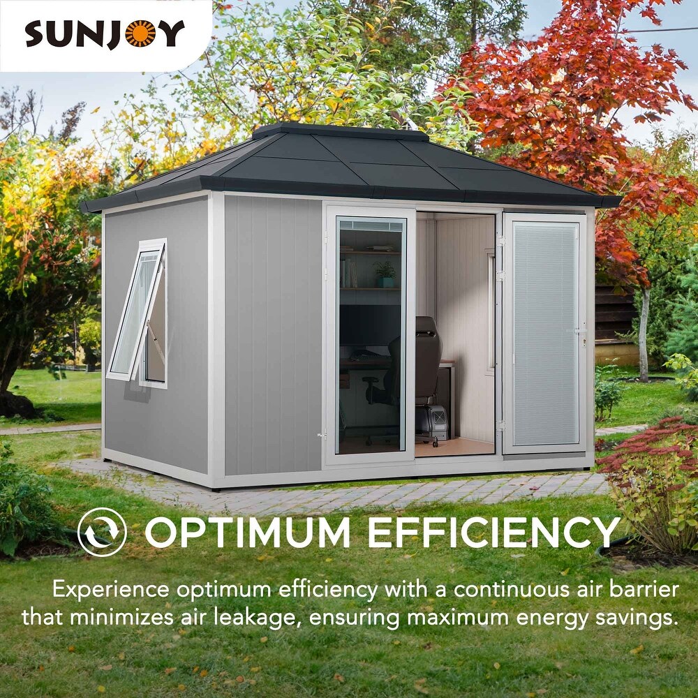 Sunjoy Outdoor Beyond Shed  Backyard Office  Multipurpose Outdoor Room  Home Gym with Floor  2 Windows  and Lockable Doors