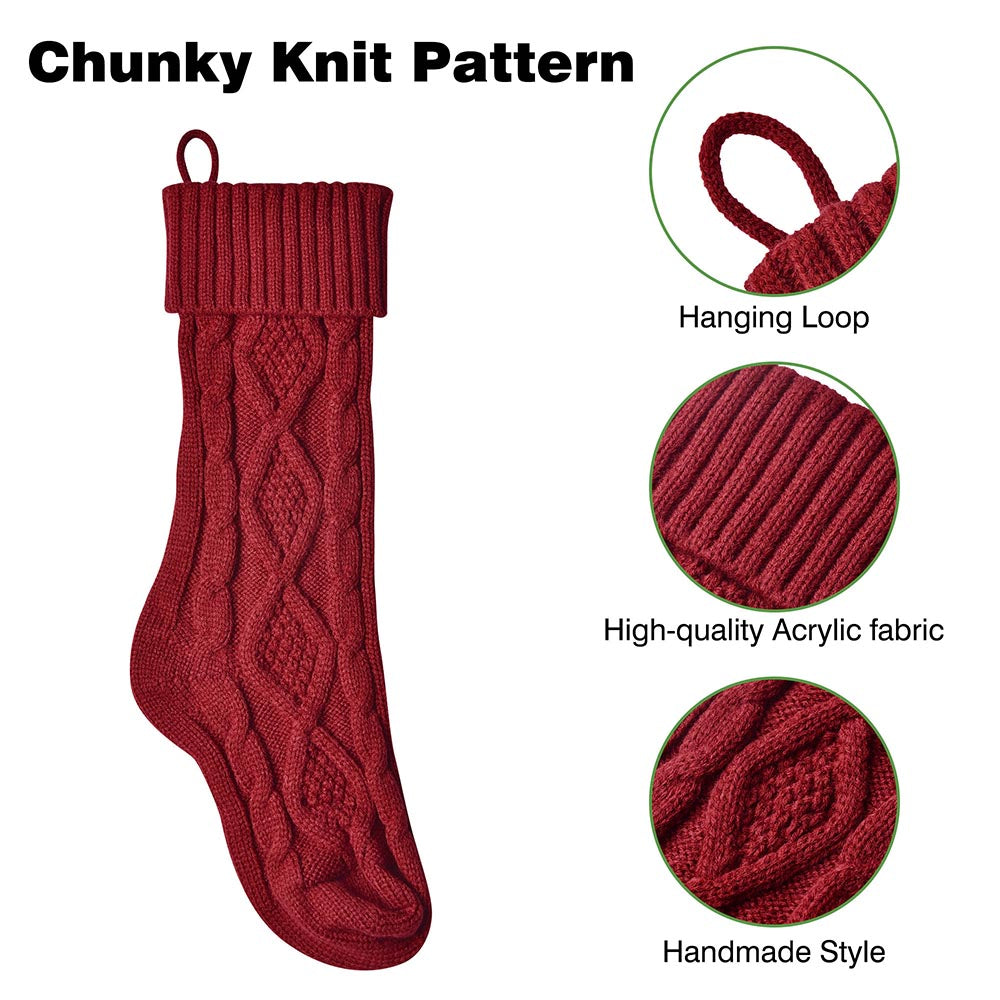 Yescom Christmas Fireplace Stockings 4 Pack Chunky Knitted Stockings Red