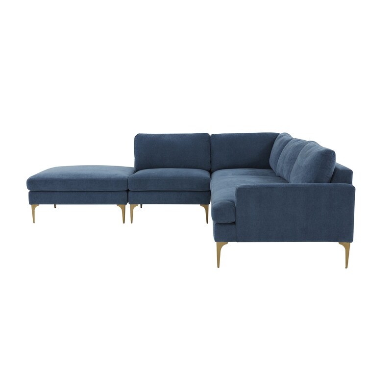 Serena Velvet Upholstered Large LAF Chaise Sectional with Brass Legs