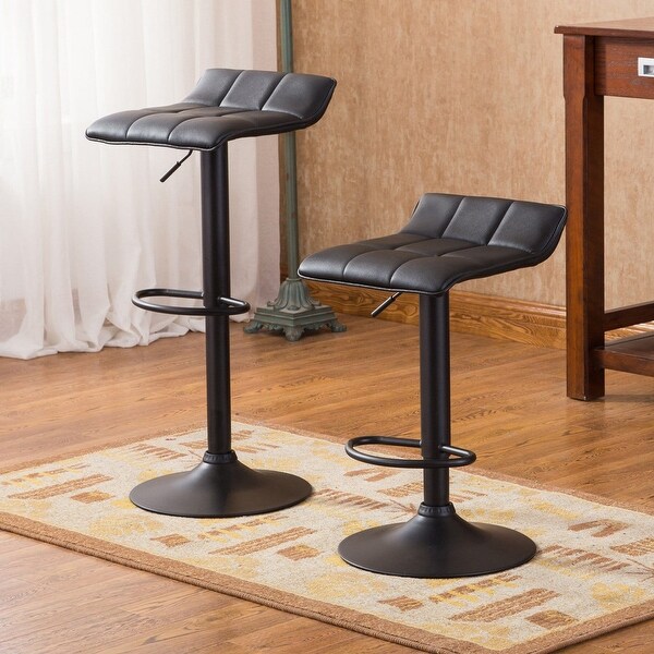 Bar Stool with Swivel and Adjustable Height， Black， Set of 2