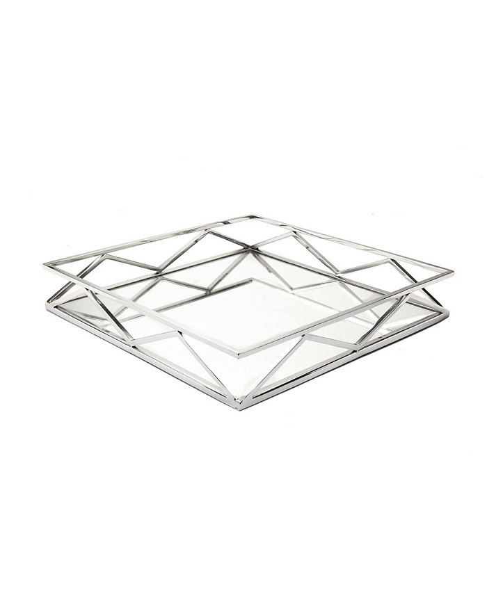 Classic Touch Square Mirror Tray with V-Shaped Designs