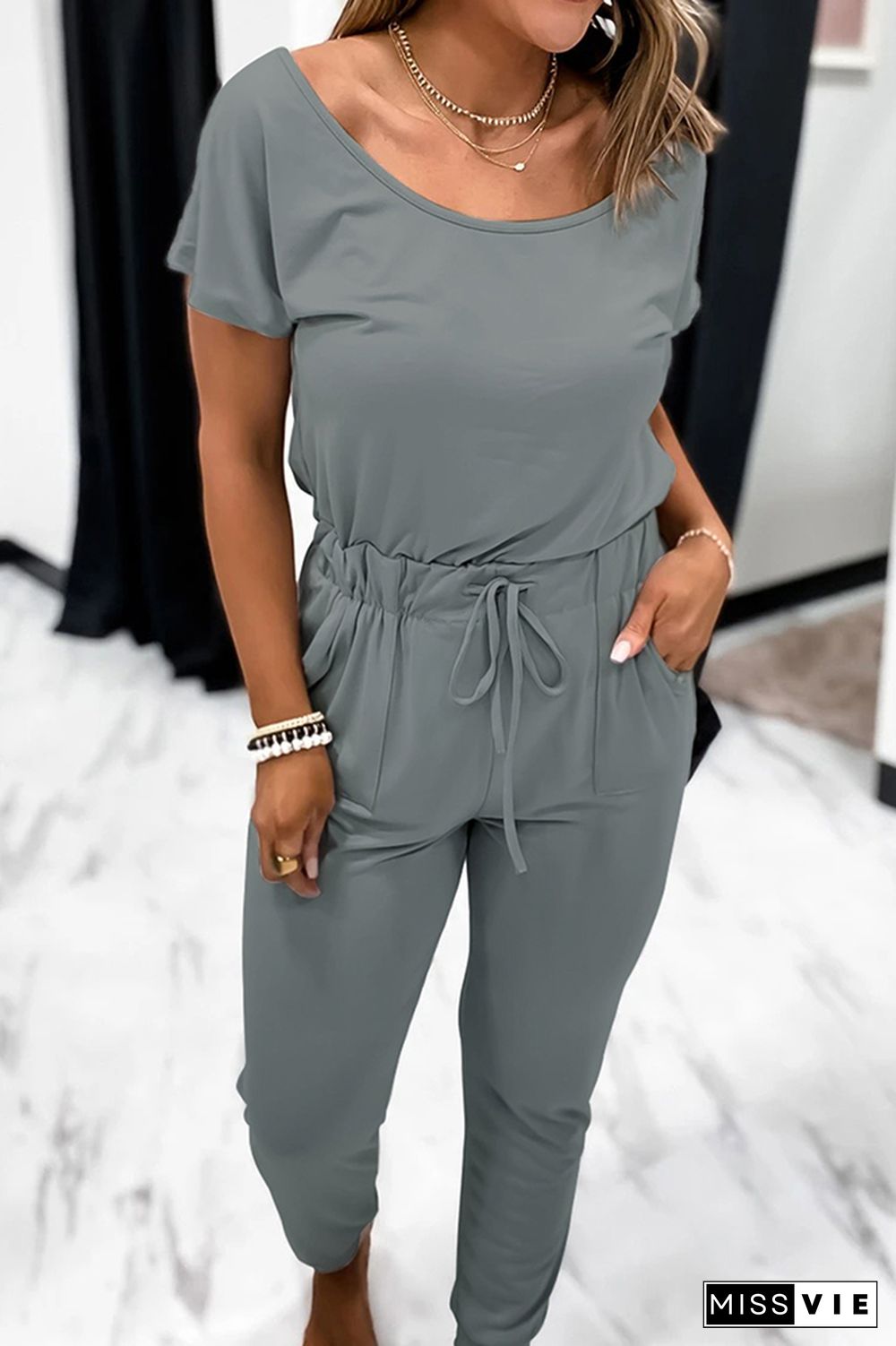 Gray Short Sleeve Jumpsuit