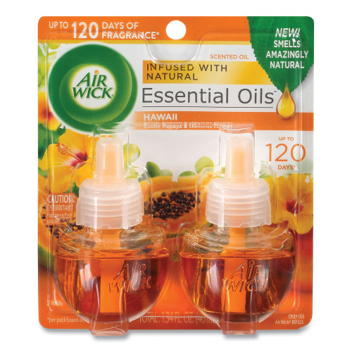 Air Wick Scented Oil Twin Refill， Hawai'i Exotic Papaya/Hibiscus Flower， 0.67 oz， 6/Carton (85175CT)