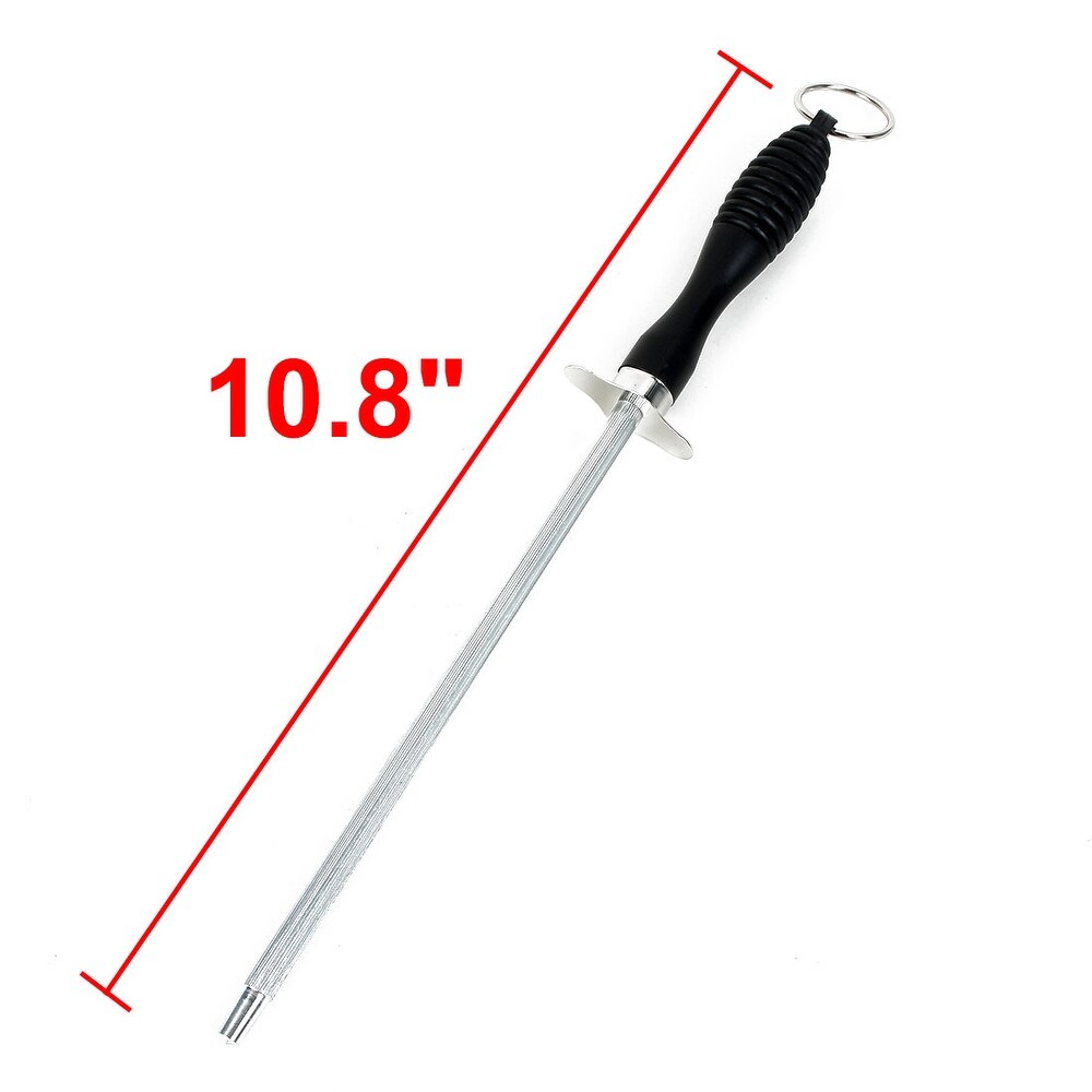 Household Kitchen Cutter Sharpening Plastic Handle Stainless Steel Honing Rod   Black Silver Tone