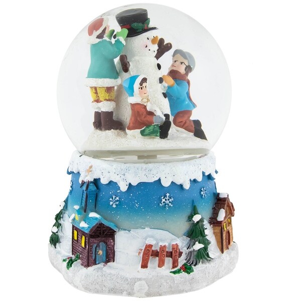 Children Building Snowman Musical Christmas Snow Globe