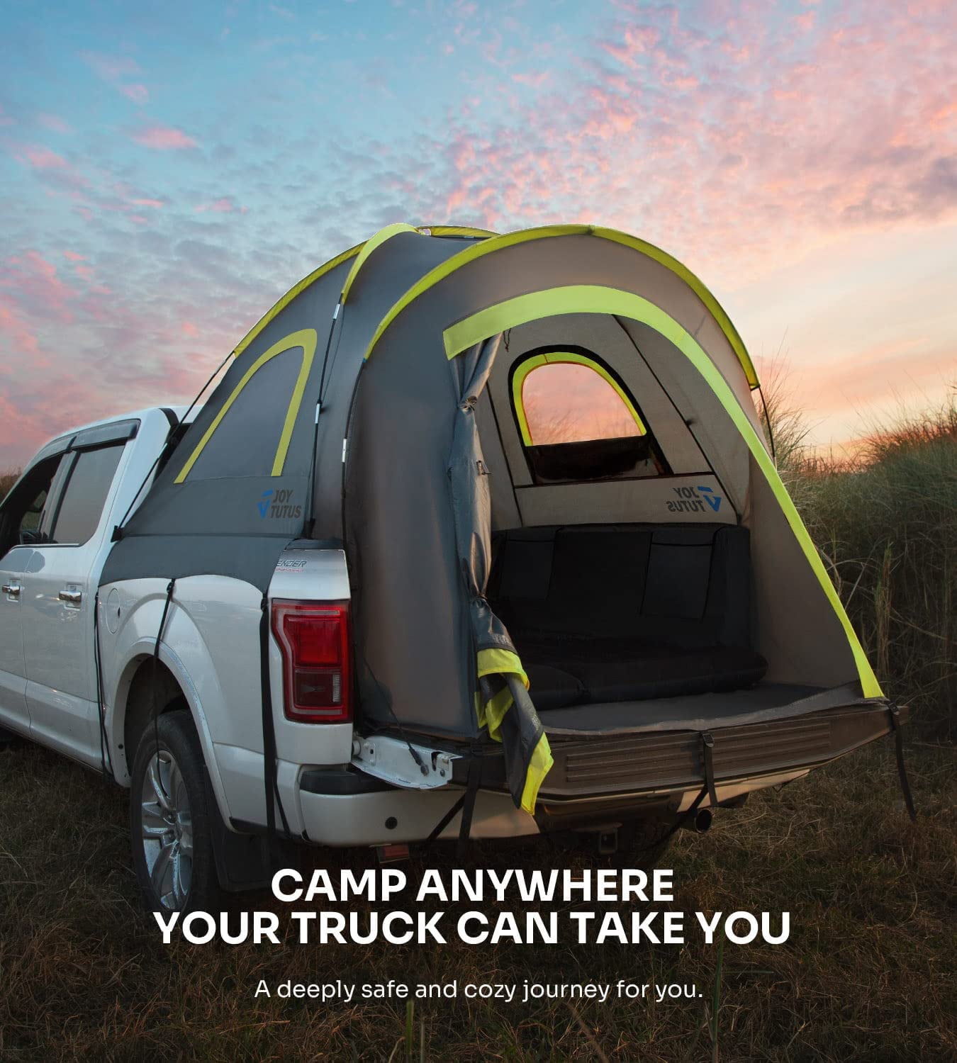 JOYTUTUS Truck Tent 6.5in Truck Bed Tent ，Full Size Pickup Tent，Waterproof Truck Camper，2-Person Capacity， Easy To Setup for Camping，Hiking，Fishing，Green