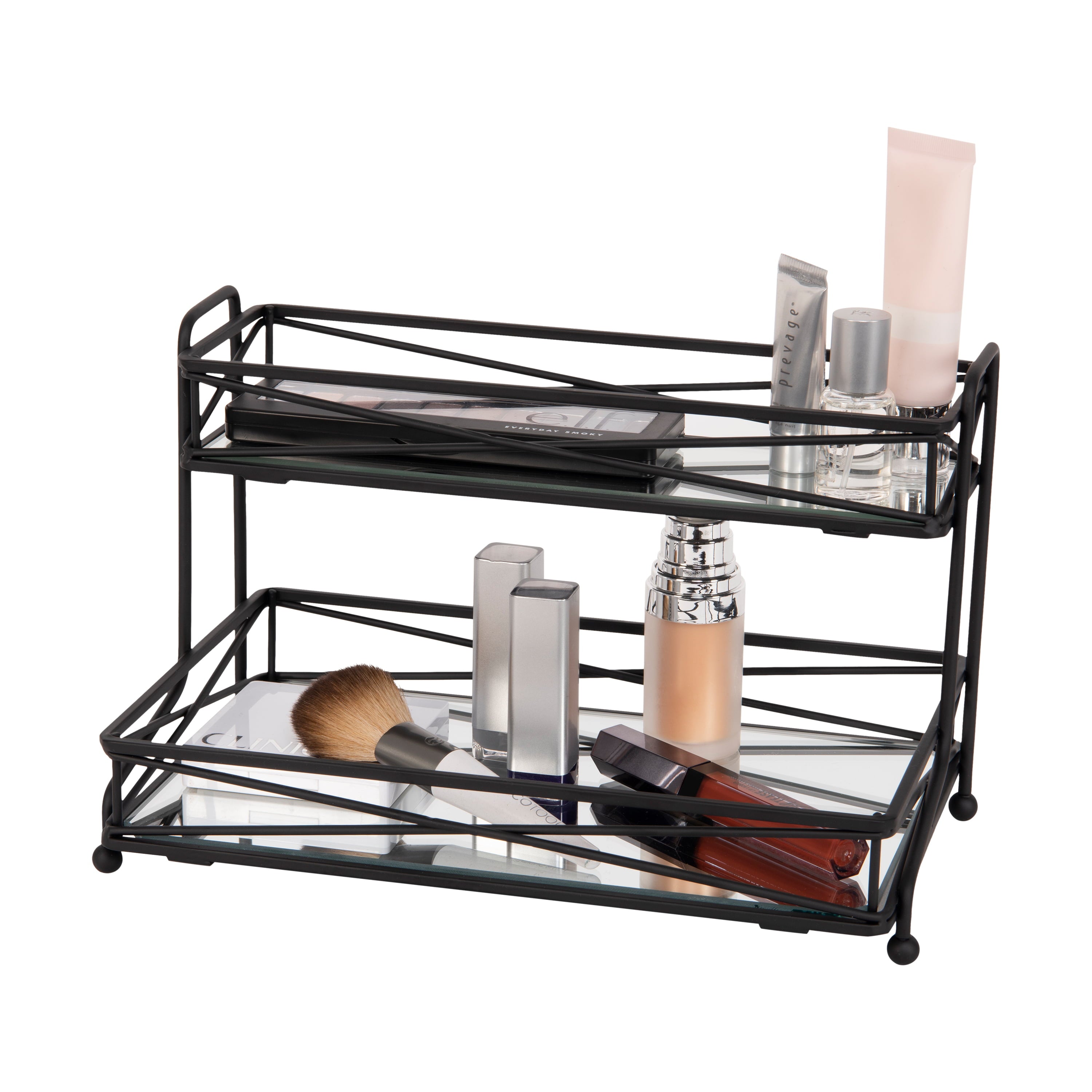 Home Details 2 Shelf Tiered Vanity Tower Organizer, Matte Black