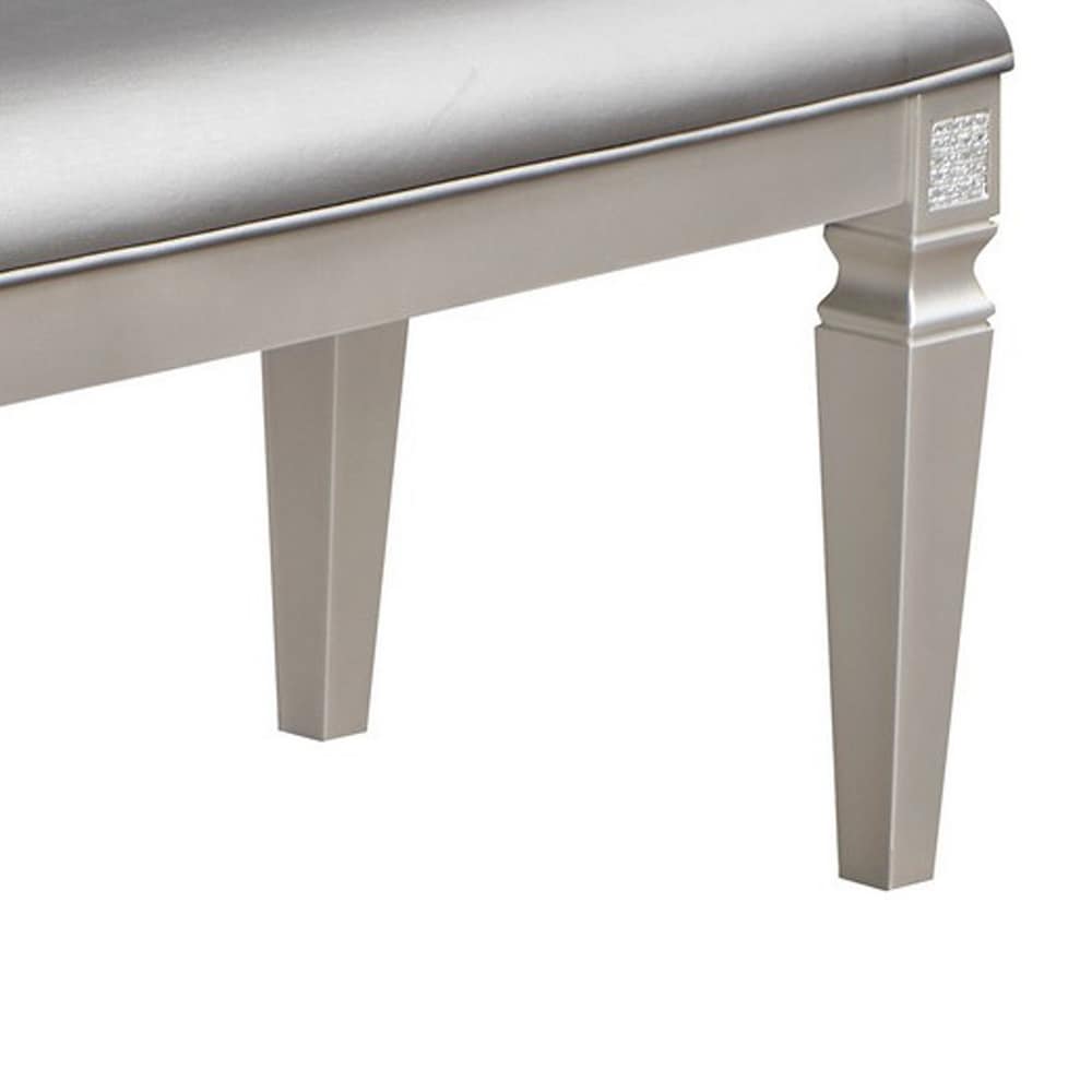 Scott 60 Inch Dining Bench  Sparkling Silver Gray Faux Leather  Wood Frame