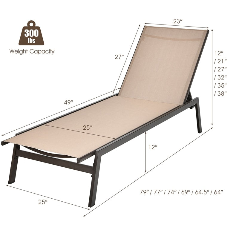 6-Position Fabric Chaise Lounge Chair Outdoor Sun Lounger for Pool Patio Deck Lawn