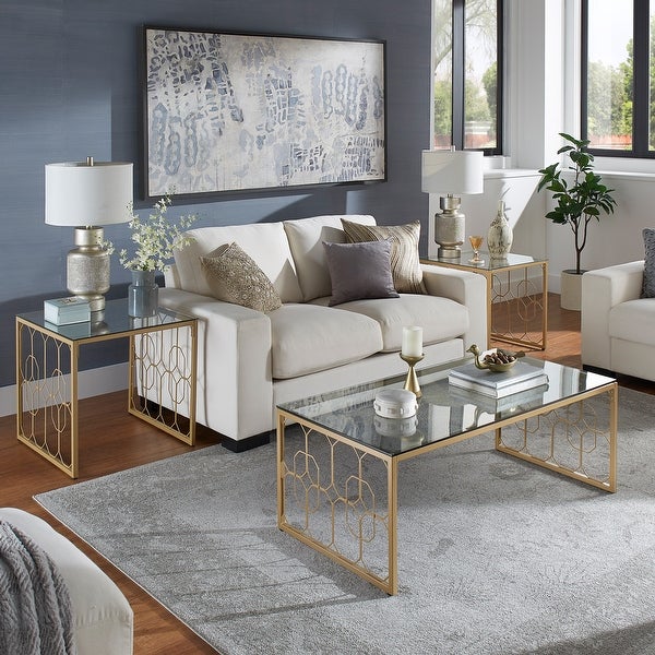 Elle Octagon Pattern Gold Metal and Glass Table by iNSPIRE Q Bold