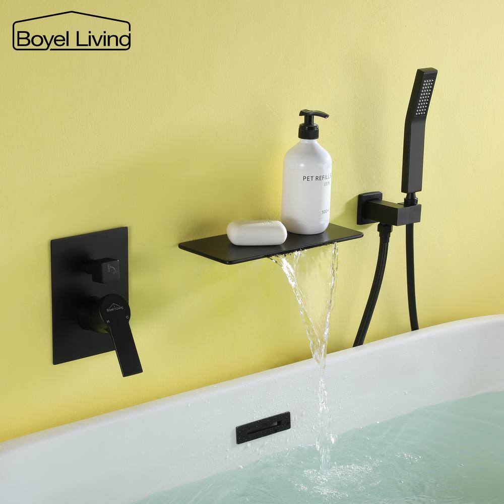 Boyel Living Single-Handle Wall Mount Roman Tub Faucet with Hand Shower in Matte Black SMD-88022B