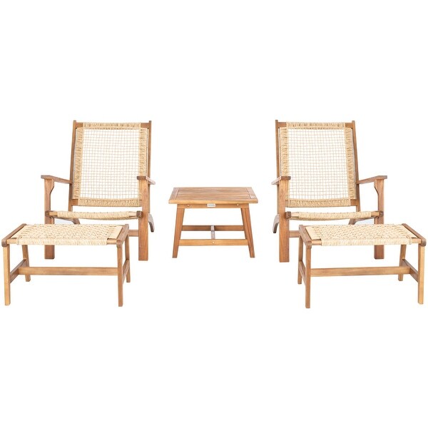 SAFAVIEH Chantelle Outdoor Solid Wood Chaise Lounge Chair and Stool Set of 2 (Includes End Table)