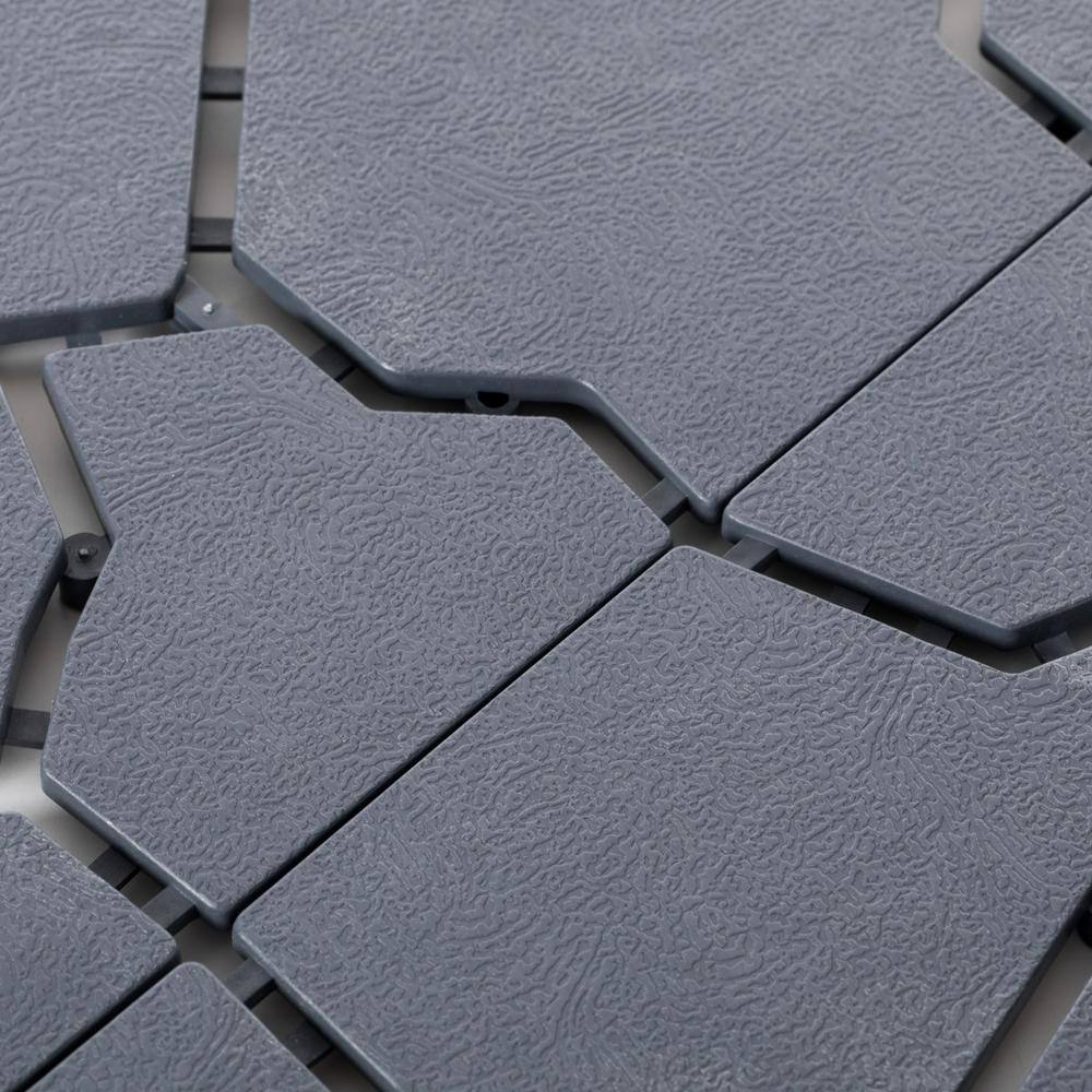 Gardenised Gray Plastic Garden Path Track Interlocking Stone Look Design Pathway Tile Floor Paver (Pack of 4) QI004108.4