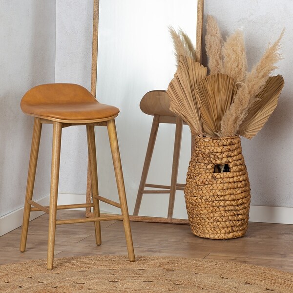 Poly and Bark Notello Leather Counter Stool - Solid Wood Frame