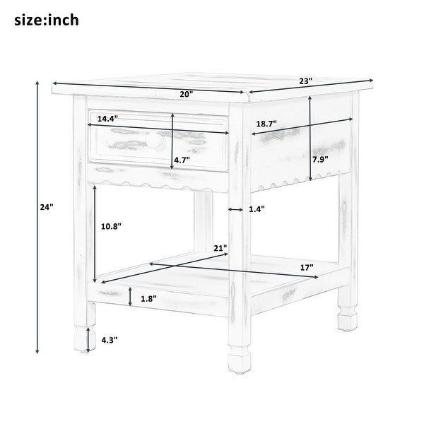 Open Shelf End Table，Narrow Side Table with Drawer for Living Room