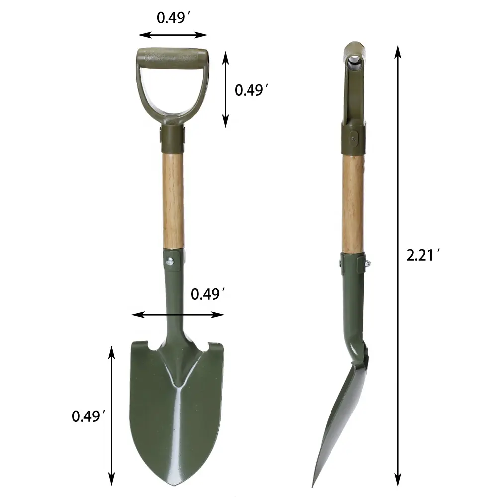 Worth Factory Wood Handle D Shape Grip Green Carbon Steel Camping Gardening Hand Spade Garden Tools Shovel